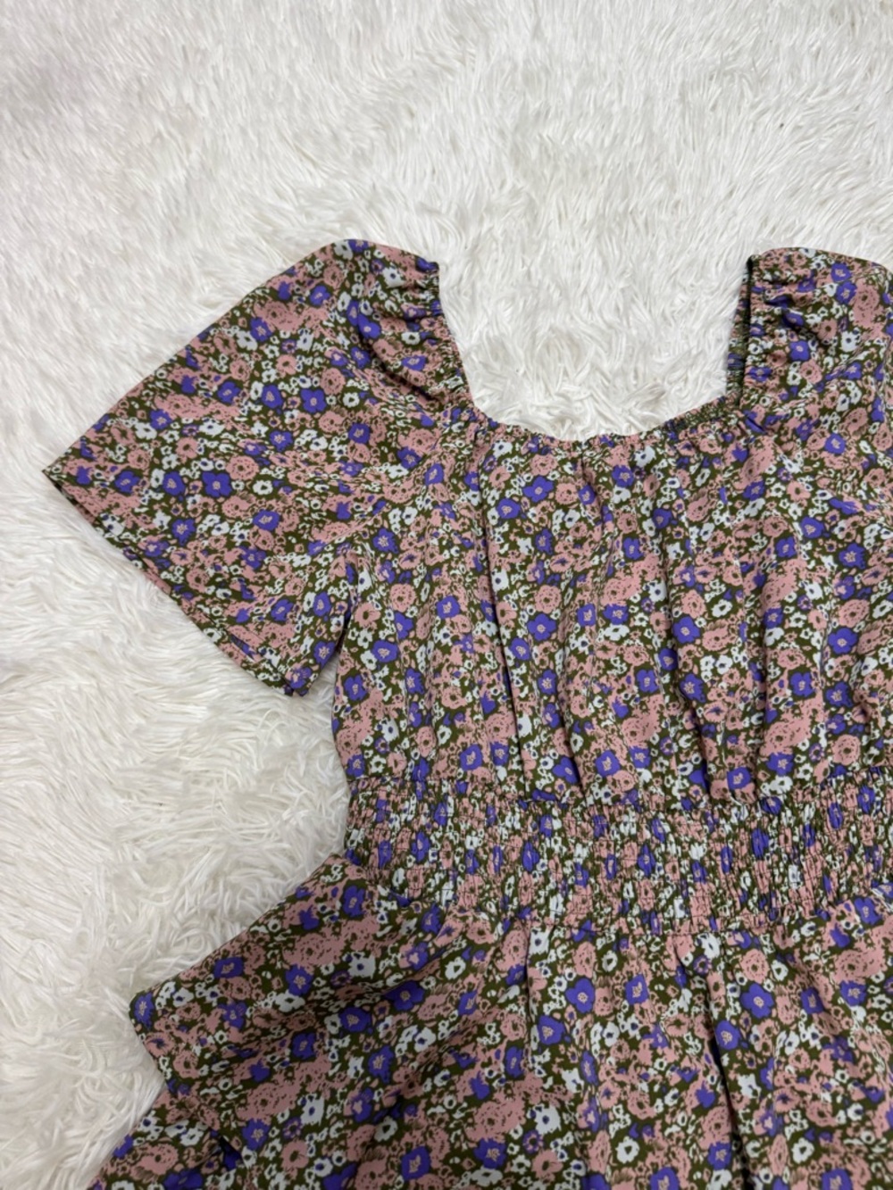 Smocked Waist High-Low Floral Dress in Lavender Mix - Picture 4 of 6